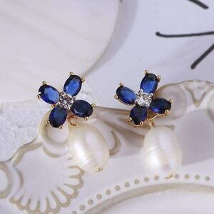 NWOT. Tory Burch Blue Crystal Zircon Pearl Drop Earrings